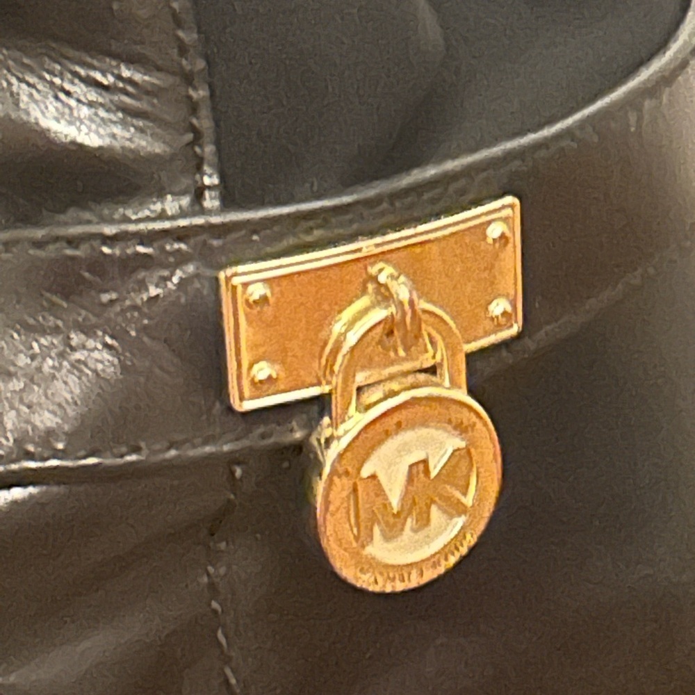 Michael Kors Black Leather Knee-High Riding Boots with Gold Accent & Zipper, 7.5 - Picture 4 of 10